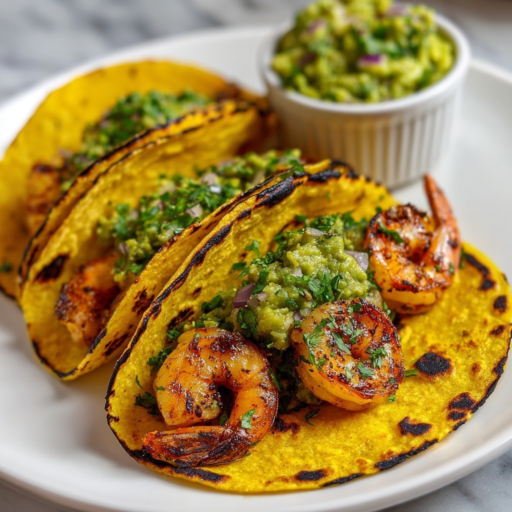 Crispy Shrimp & Poblano Tacos with Avocado Cilantro Sauce Recipe - Recipe Image