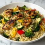 Lemon Chicken Veggie Orzo Stir Fry Recipe