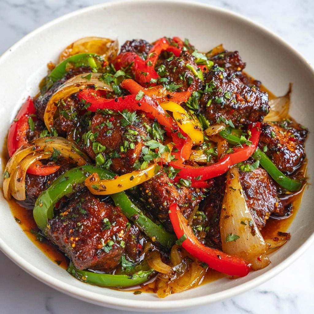 Pepper Steak with Bell Peppers and Onion Recipe - Recipe Image