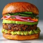 Lentil-Chickpea Veggie Burgers with Avocado Green Harissa Recipe