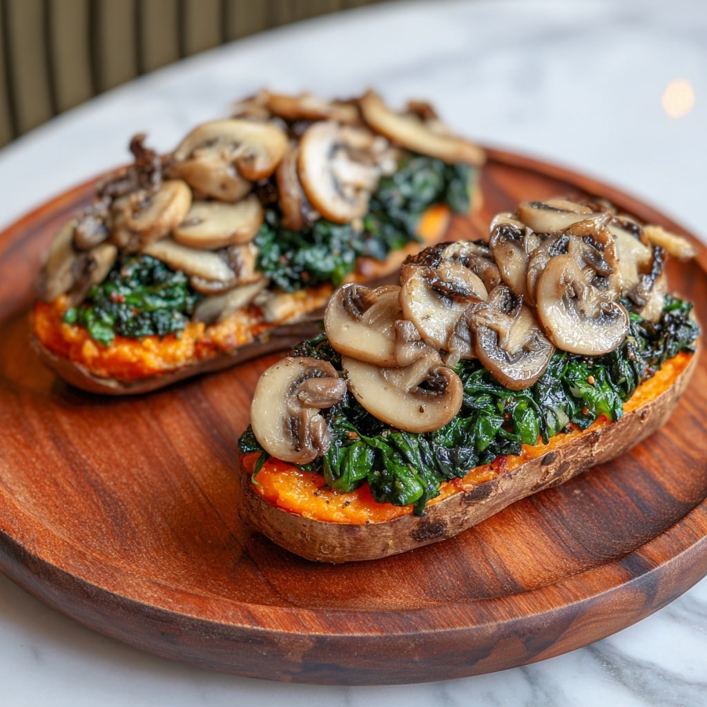 Creamy Mushroom and Spinach Stuffed Sweet Potatoes Recipe - Recipe Image