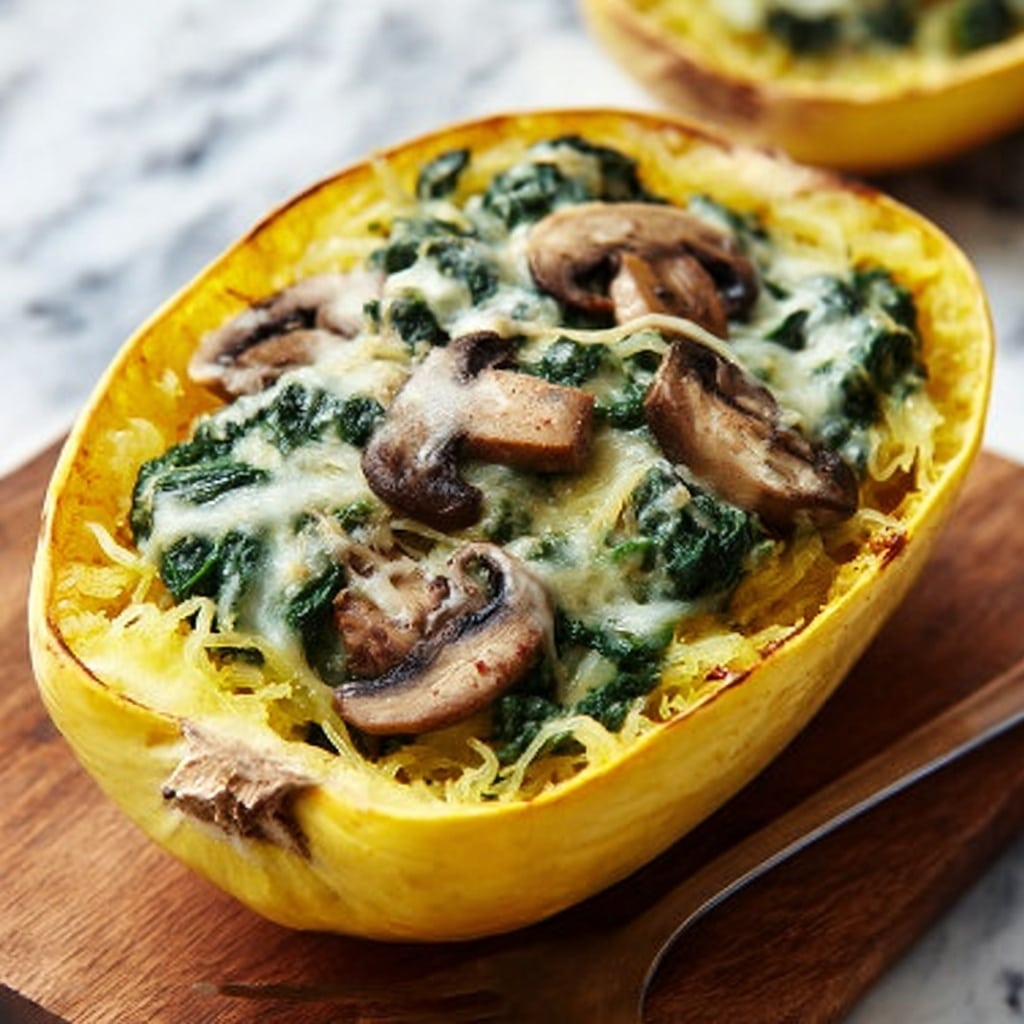 Creamy Spinach and Mushroom Stuffed Spaghetti Squash Recipe