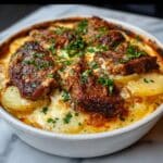 Garlic Parmesan Beef Chops with Cheesy Scalloped Potatoes Recipe
