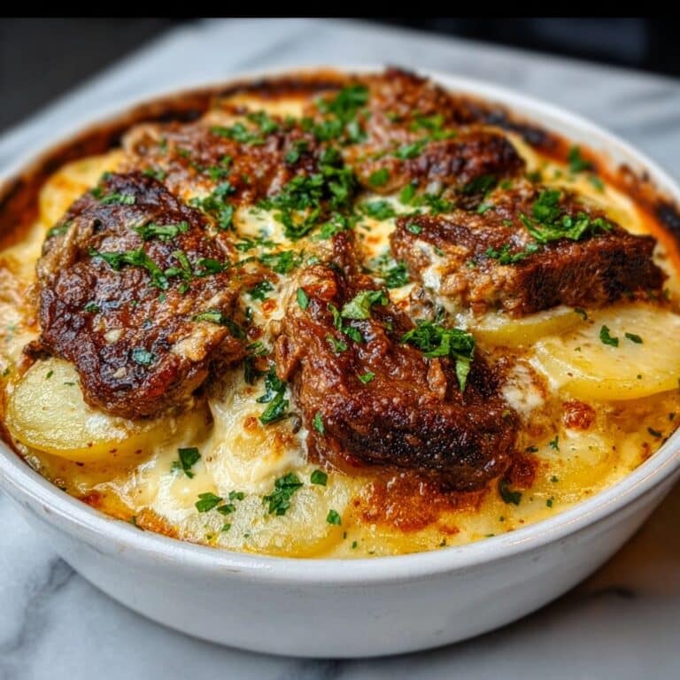 Garlic Parmesan Beef Chops with Cheesy Scalloped Potatoes Recipe