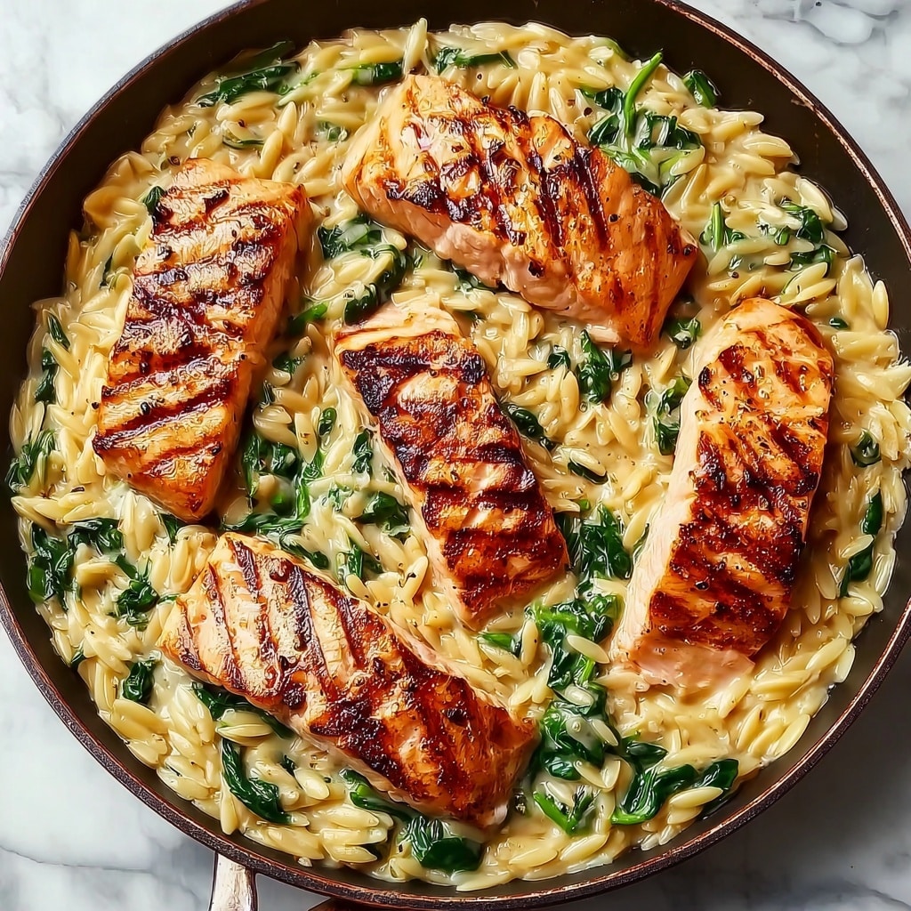 One Skillet Salmon with Lemon Orzo Recipe