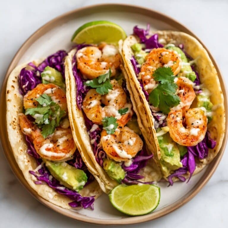 Shrimp Tacos with Cabbage, Avocado, and Lime Recipe