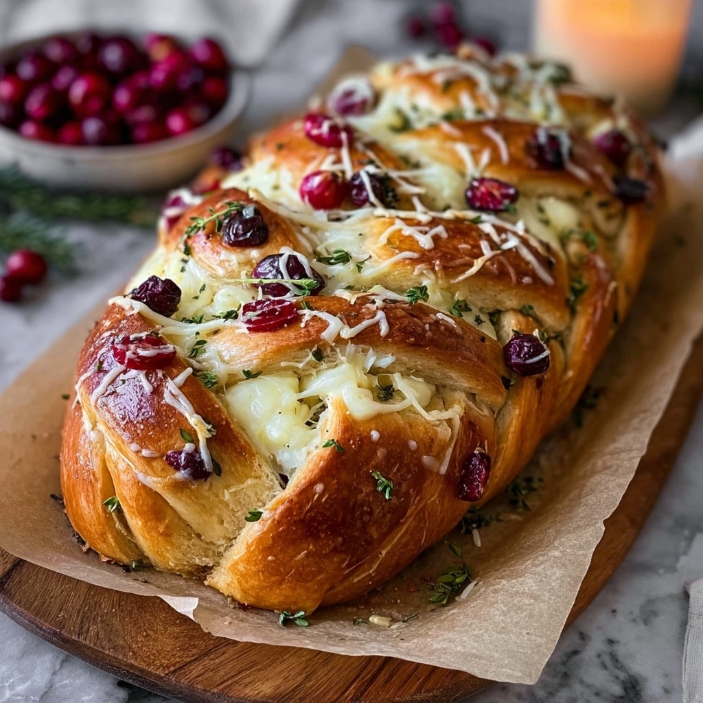 Garlic Herb Sourdough Bread Stuffed with Brie & Cranberry Recipe