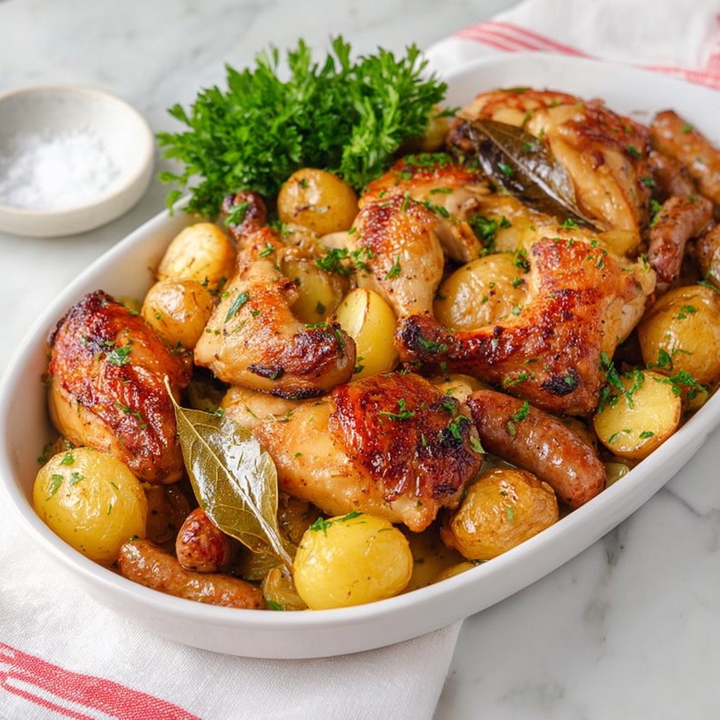 Roast Chicken Sausage and Potato Tray Roast Recipe 5 Roast Chicken Sausage and Potato Tray Roast Recipe - Recipe Image