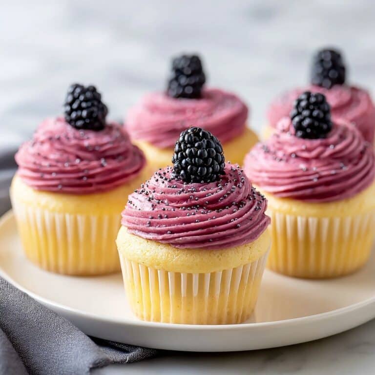 Lemon Poppy Seed Cupcakes with Blackberry Frosting Recipe