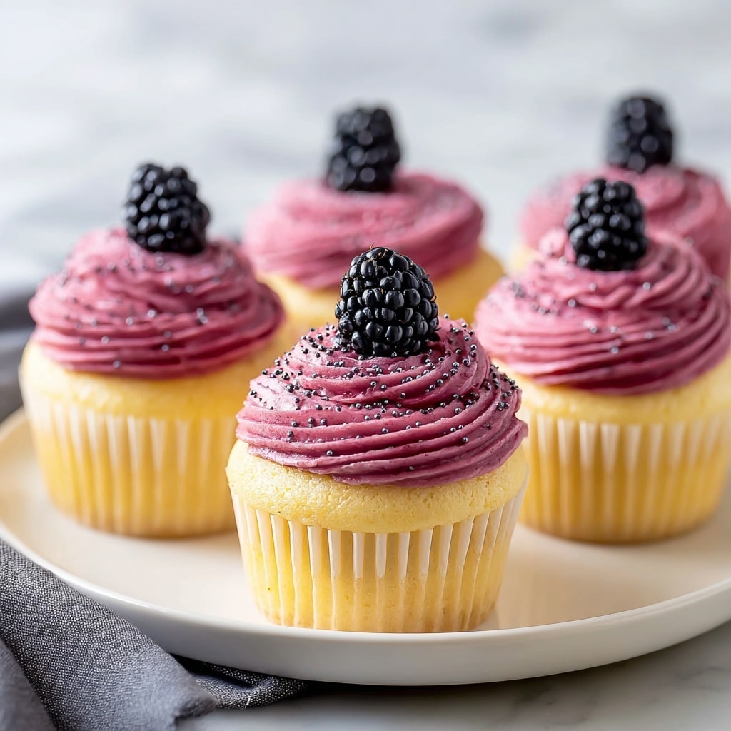 Lemon Poppy Seed Cupcakes with Blackberry Frosting Recipe