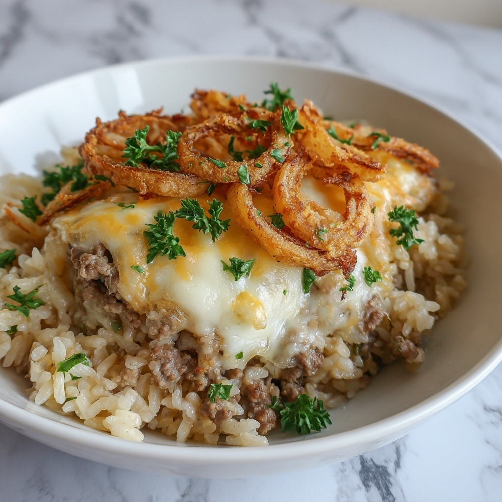 French Onion Ground Beef and Rice Casserole Recipe - Recipe Image