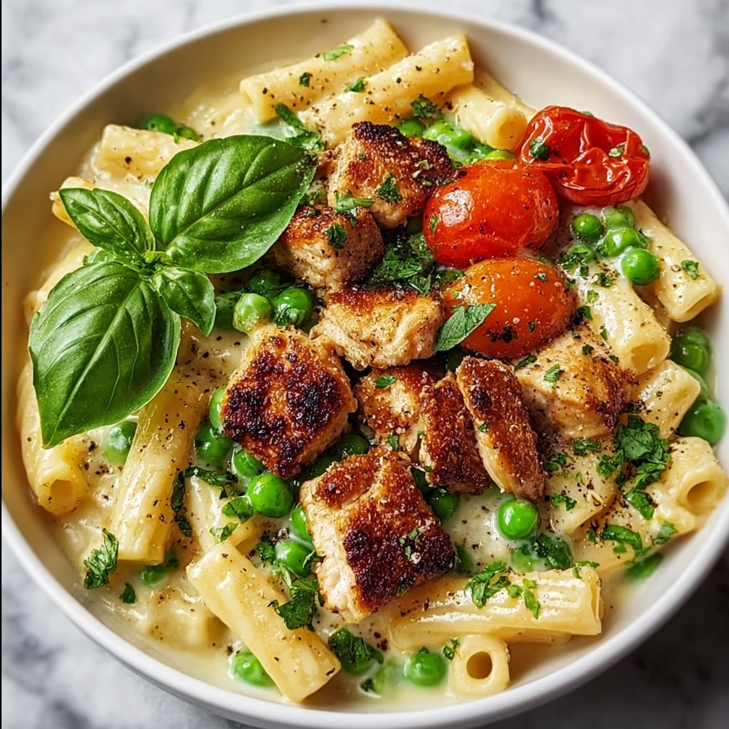 Creamy Chicken and Pea Carbonara Pasta Recipe - Recipe Image