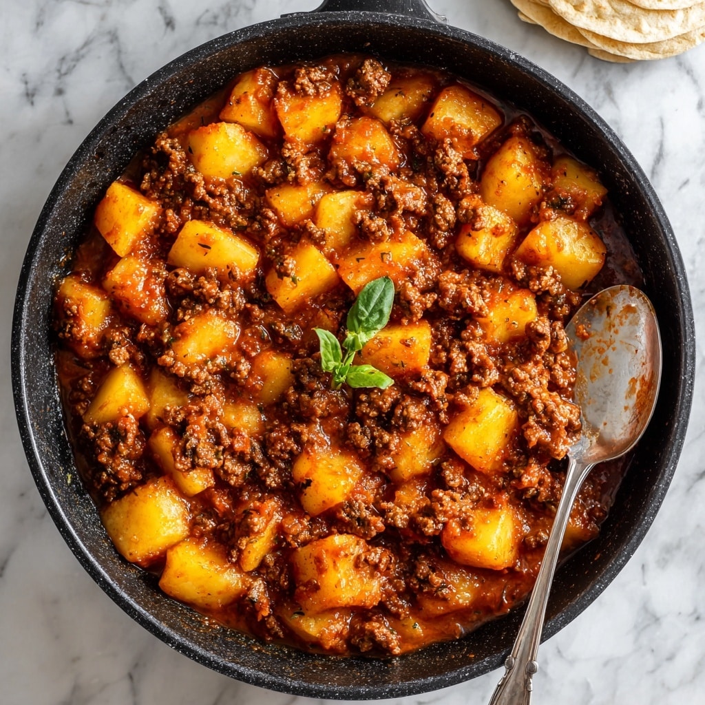 Ground Beef with Potatoes and Spicy Tomato Sauce Recipe - Recipe Image