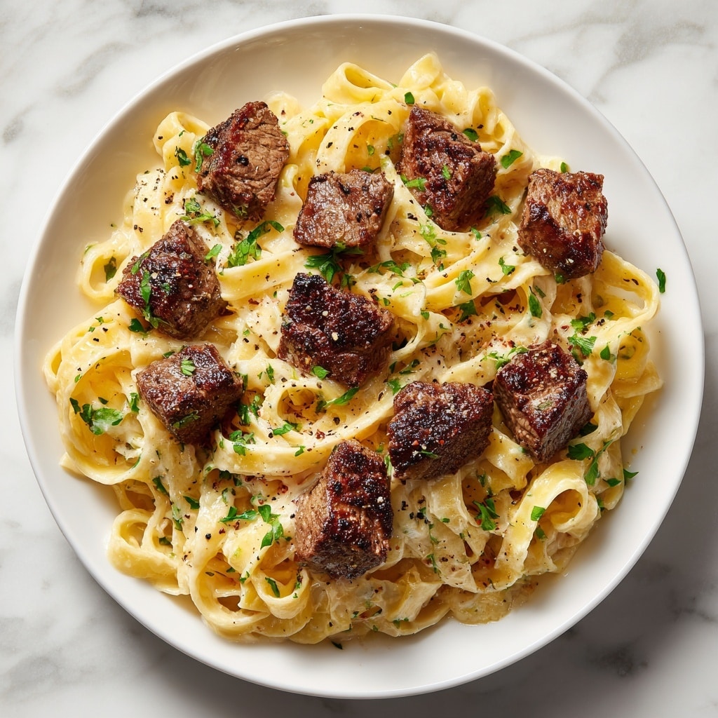 Garlic Butter Steak Bites with Creamy Parmesan Pasta Recipe - Recipe Image