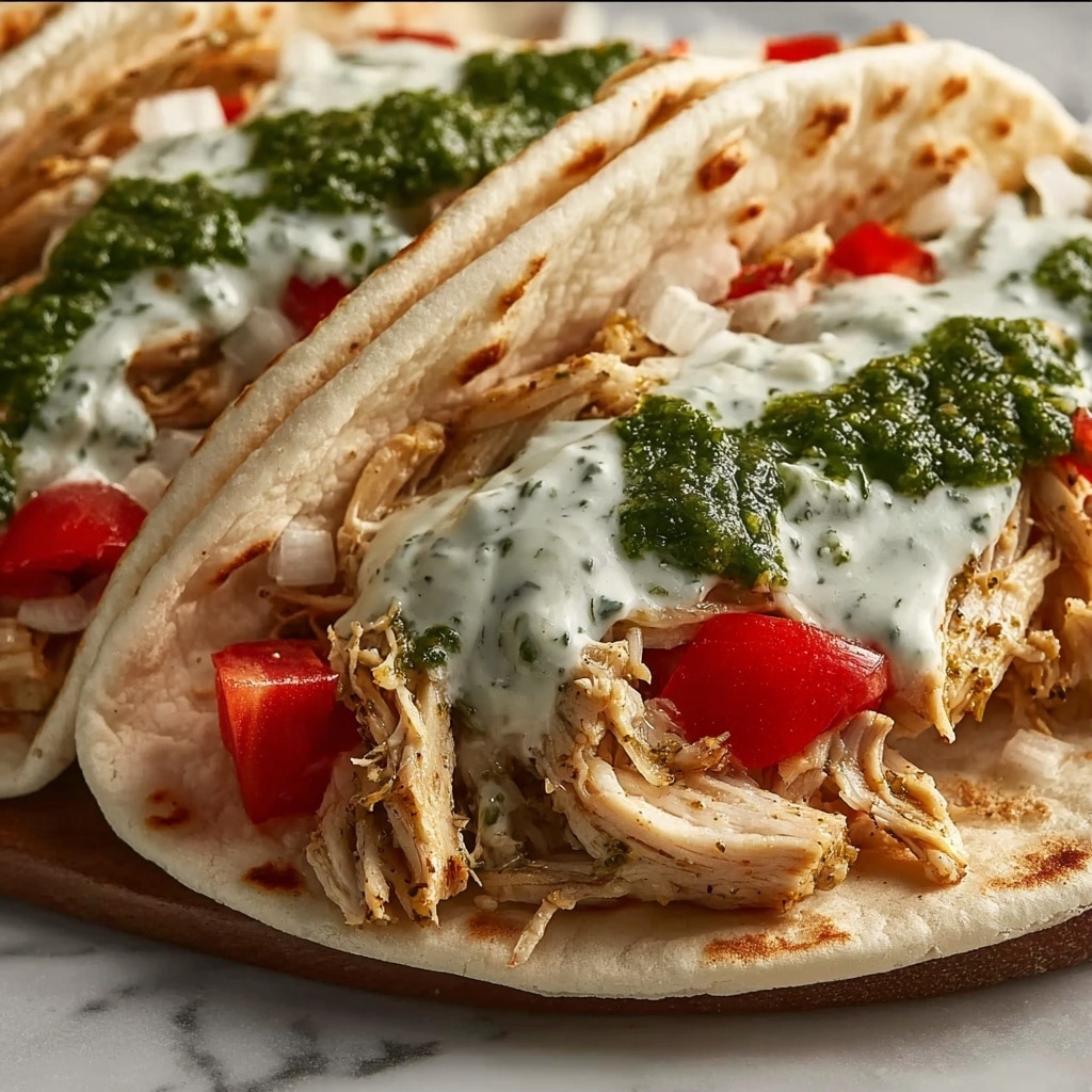 Shredded Chicken Tacos with Creamy Chimichurri Sauce Recipe - Recipe Image