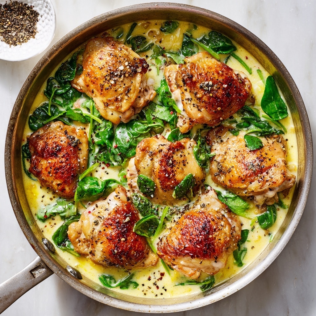 Creamy Garlic Skillet Chicken with Spinach Recipe - Recipe Image