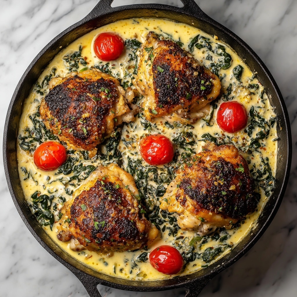 Creamy Pesto Chicken with Roasted Tomatoes and Spinach Recipe - Recipe Image
