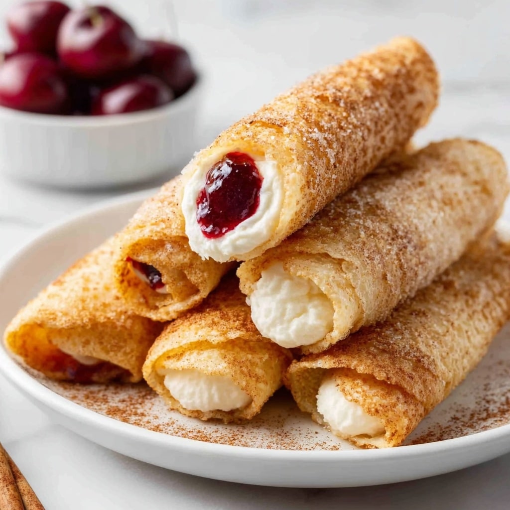 Cherry Cheesecake Egg Rolls with Cinnamon Sugar and Graham Cracker Topping Recipe