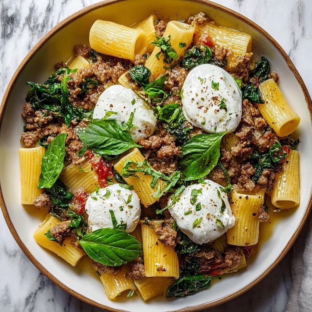 One Pot Lemony Pasta with Sausage, Broccoli Rabe, and Burrata Recipe - Recipe Image