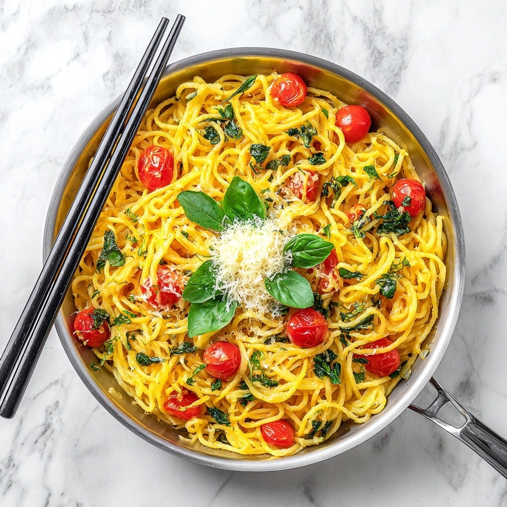 One Pan Pasta with Cherry Tomatoes, Spinach, and Parmesan Recipe - Recipe Image