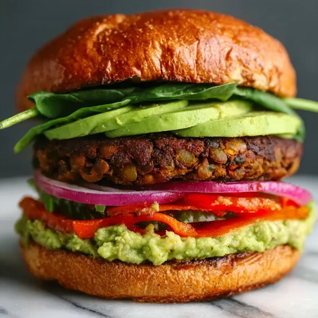 Lentil-Chickpea Veggie Burgers with Avocado Green Harissa Recipe - Recipe Image