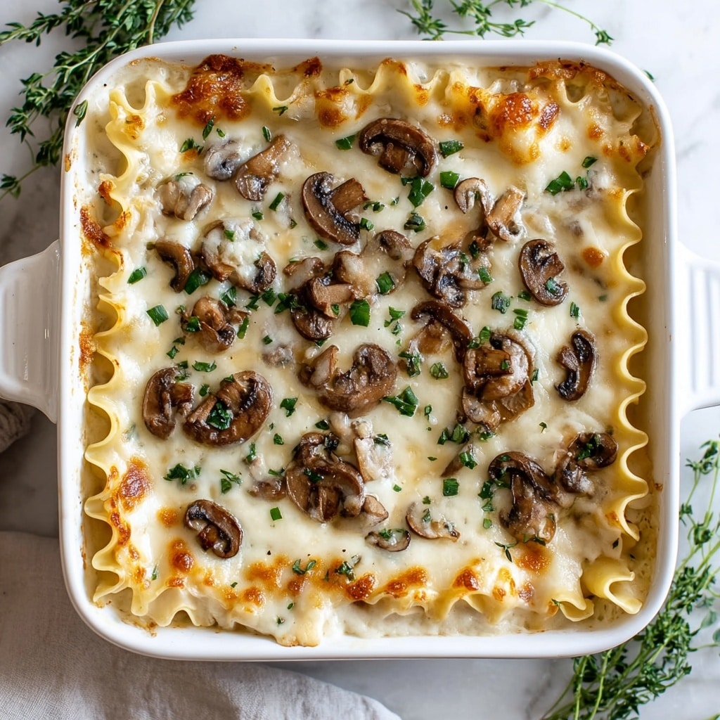 Cheesy Mushroom Chicken Alfredo Lasagna Recipe - Recipe Image