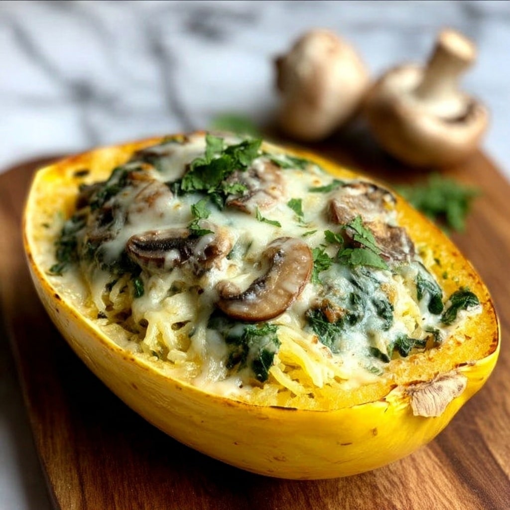 Creamy Spinach and Mushroom Stuffed Spaghetti Squash Recipe - Recipe Image