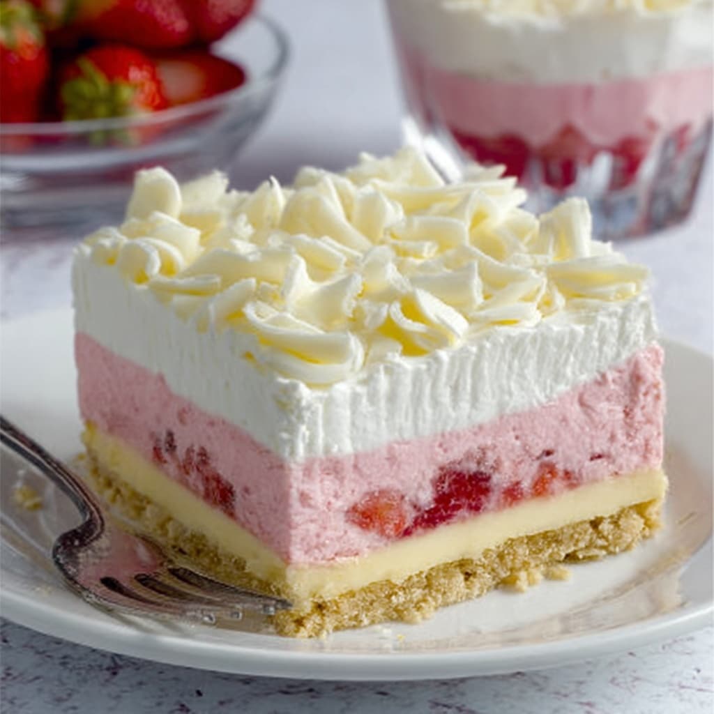No-Bake Strawberry Jello Lasagna Recipe - Recipe Image