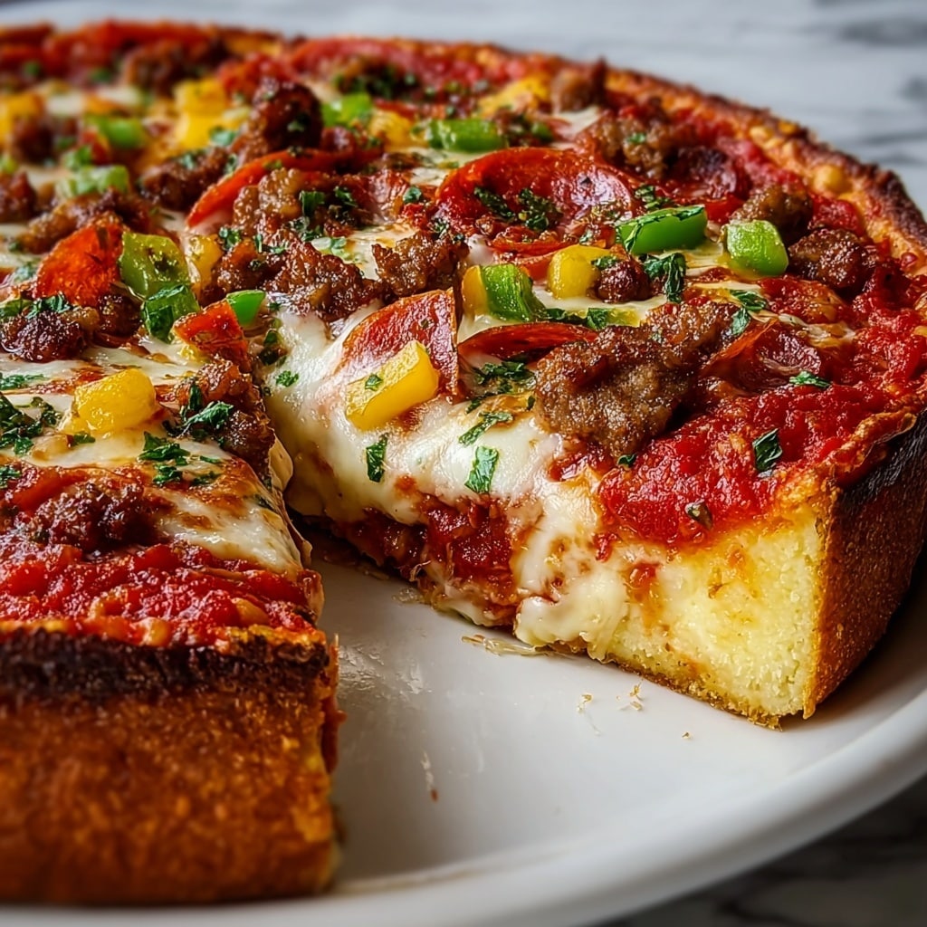 Deep-Dish Sausage and Vegetables Pizza Pie Recipe - Recipe Image