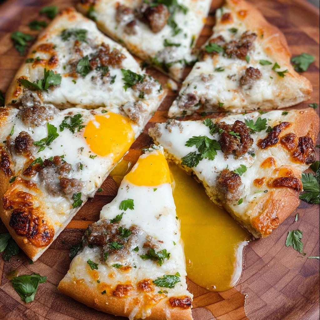 Sausage and Egg Breakfast Pizzas Recipe 6 Sausage and Egg Breakfast Pizzas Recipe - Recipe Image