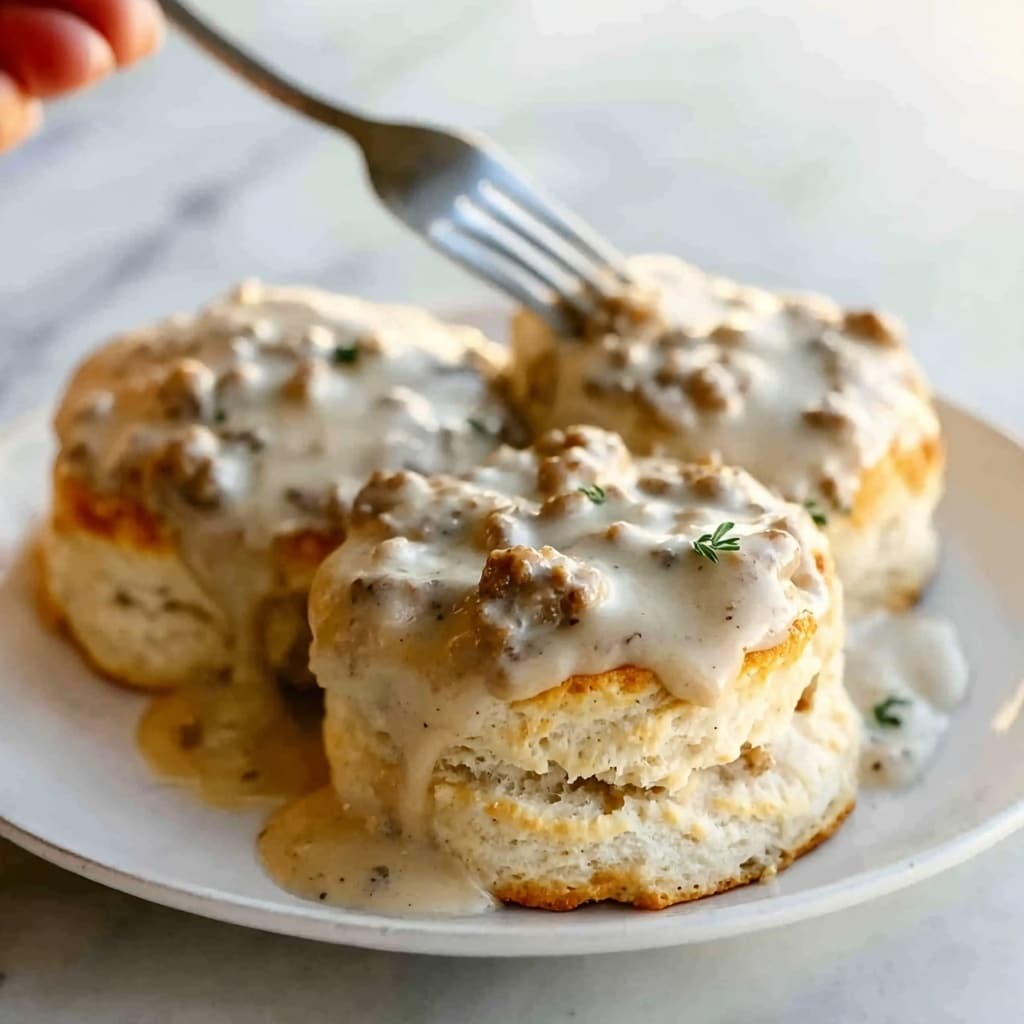 Fluffy Southern Biscuits Smothered in Creamy Sausage Gravy Recipe 5 Fluffy Southern Biscuits Smothered in Creamy Sausage Gravy Recipe - Recipe Image