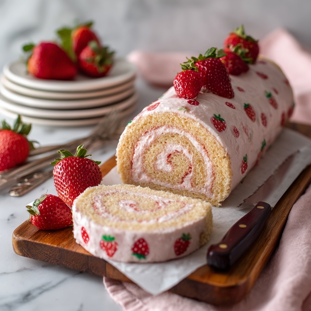 Strawberry Cake Roll with Edible Design and Strawberry Cream Filling Recipe - Recipe Image