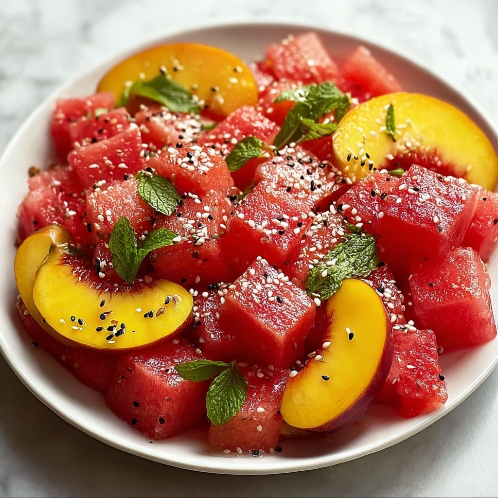 Peach Watermelon Salad with Fresh Herbs and Lime Recipe