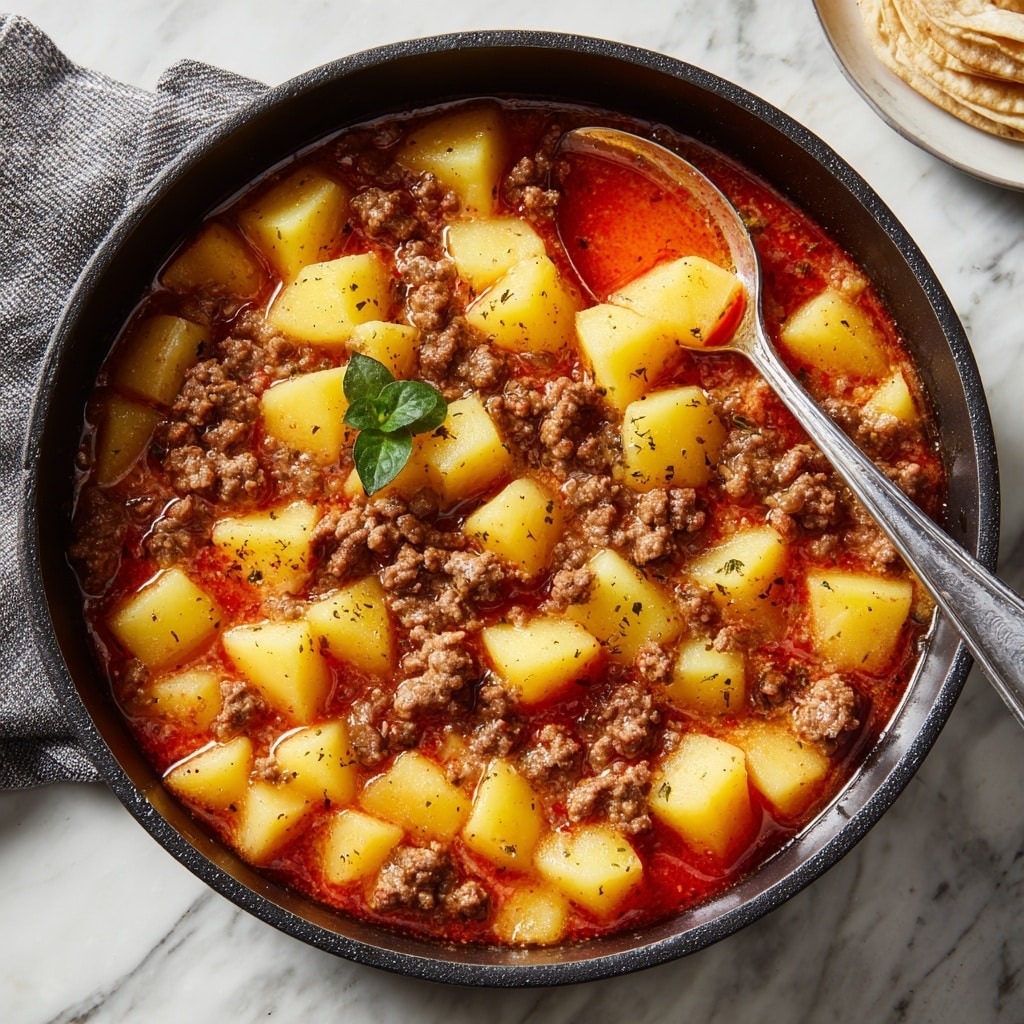 Ground Beef with Potatoes and Spicy Tomato Sauce Recipe - Recipe Image