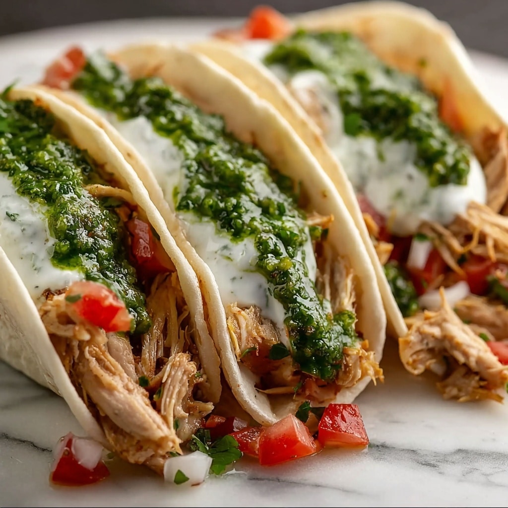 Shredded Chicken Tacos with Creamy Chimichurri Sauce Recipe