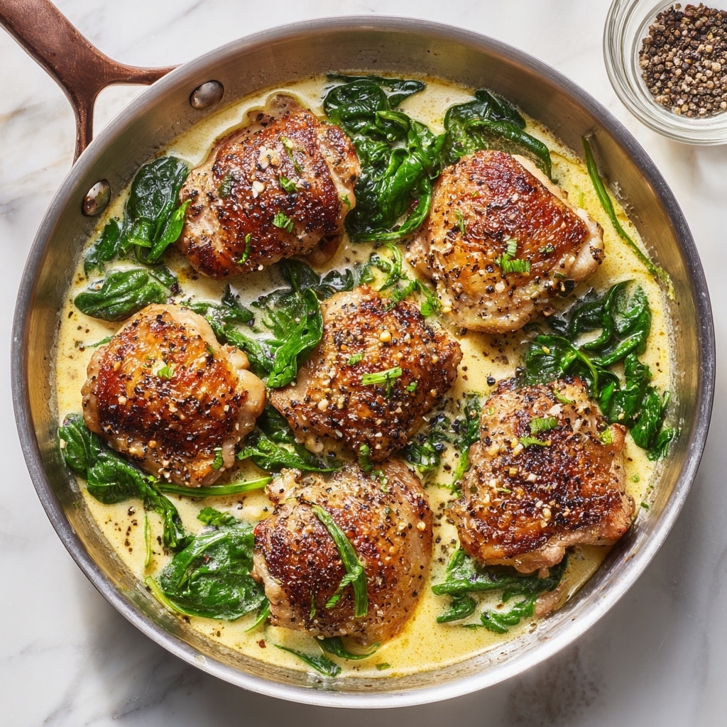 Creamy Garlic Skillet Chicken with Spinach Recipe - Recipe Image