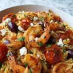 Greek Shrimp Orzo with Feta, Olives, and Tomatoes Recipe