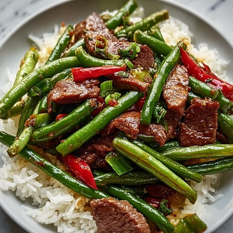Spicy Garlic Beef Stir-Fry with Green Beans and Rice Recipe