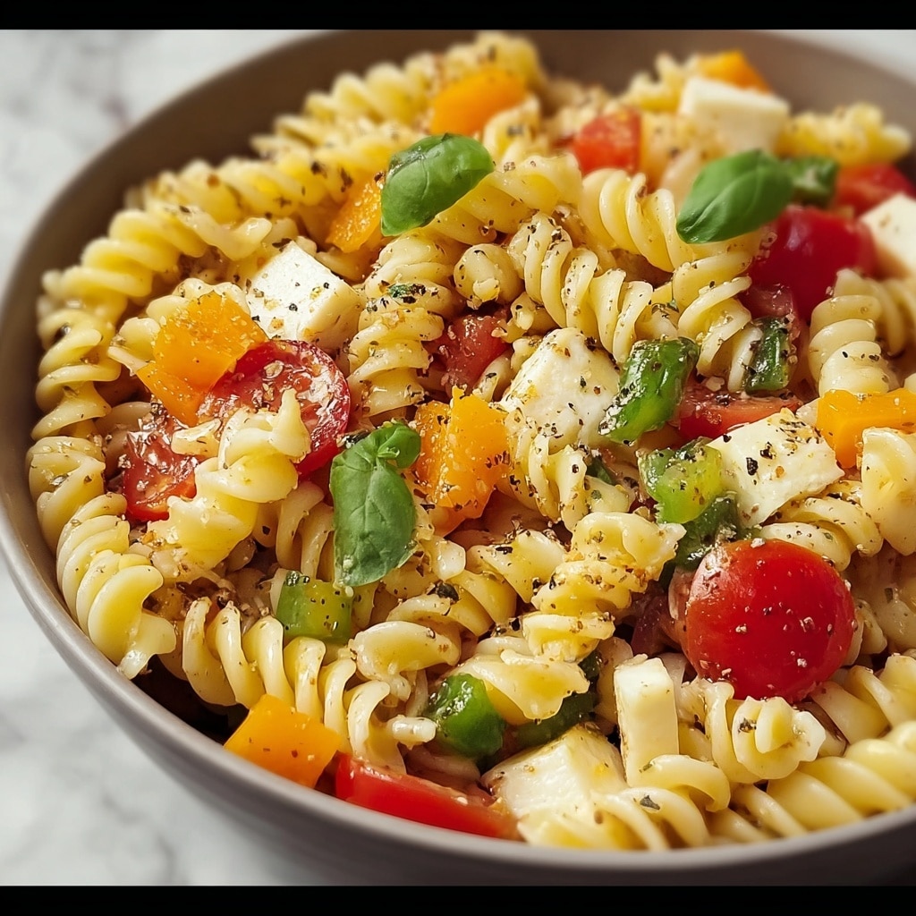 Vegetable Pasta Salad with Cherry Tomatoes, Cucumber, and a Creamy Vinaigrette Recipe