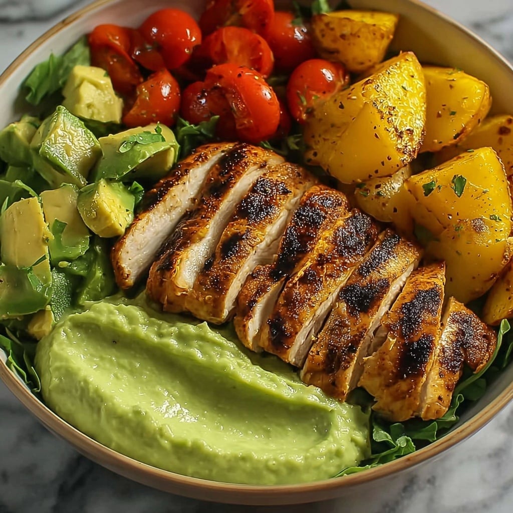 Grilled Chicken Bowl with Creamy Avocado Sauce and Veggies Recipe