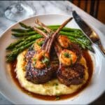 Succulent Lamb Chops with Lobster Mashed Potatoes and Roasted Asparagus Recipe