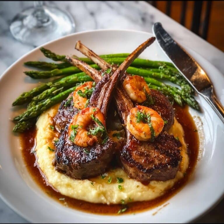 Succulent Lamb Chops with Lobster Mashed Potatoes and Roasted Asparagus Recipe
