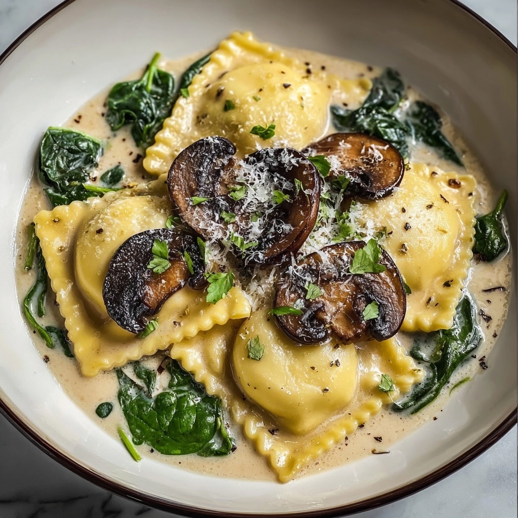 Spinach Mushroom Alfredo Ravioli Recipe