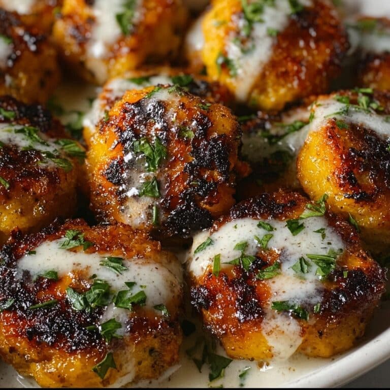 Garlic Butter Parmesan Chicken Bites with Creamy Herb Sauce Recipe