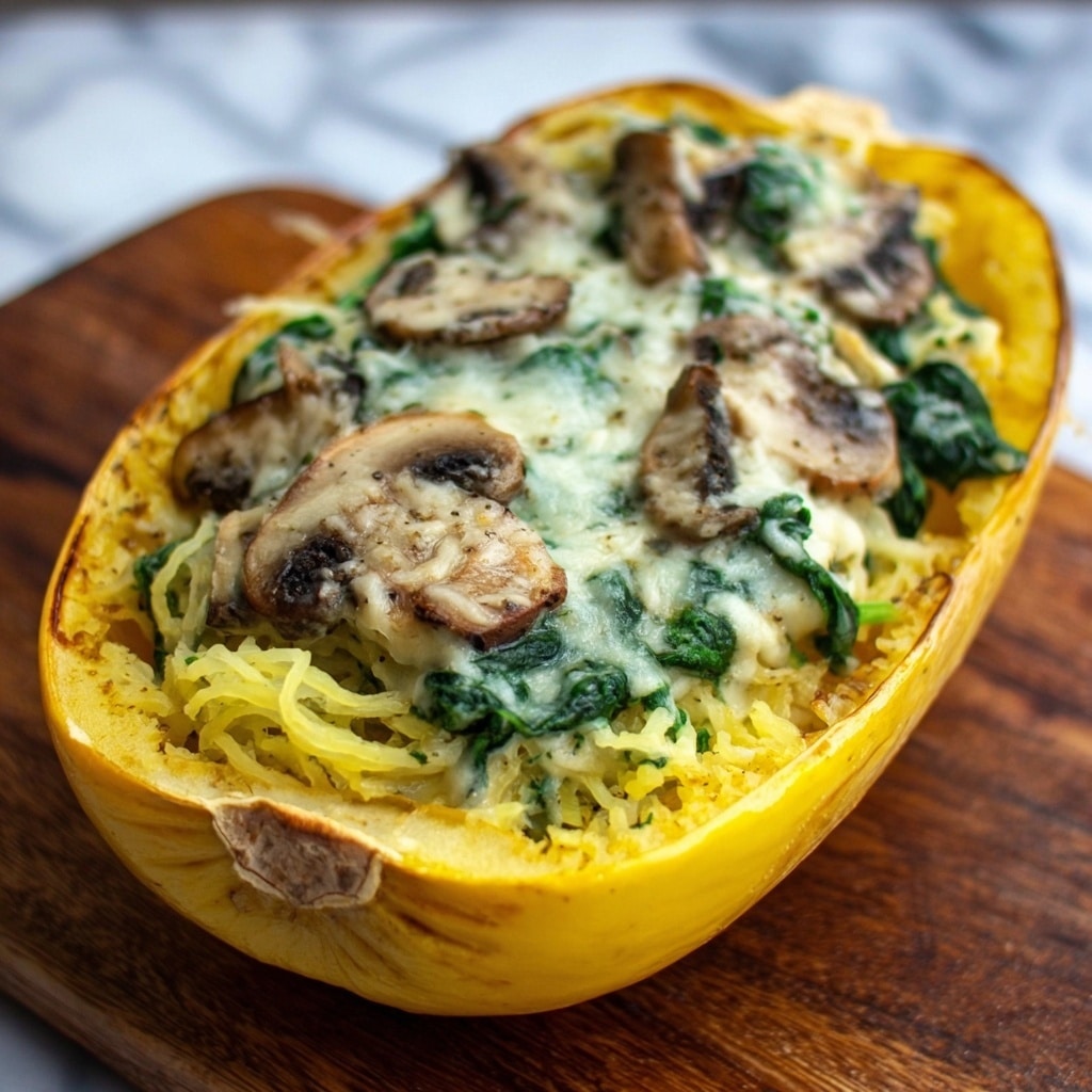 Creamy Spinach and Mushroom Stuffed Spaghetti Squash Recipe - Recipe Image