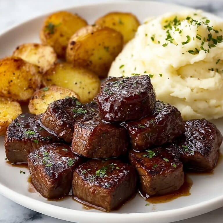 Garlic Butter Steak Bites with Cheesy Smashed Potatoes Recipe