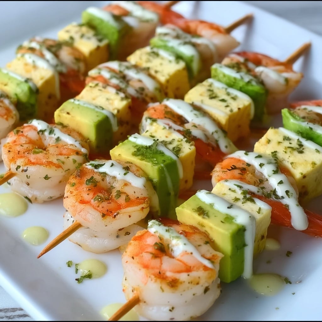 Shrimp and Avocado Skewers with Lime Dressing Recipe