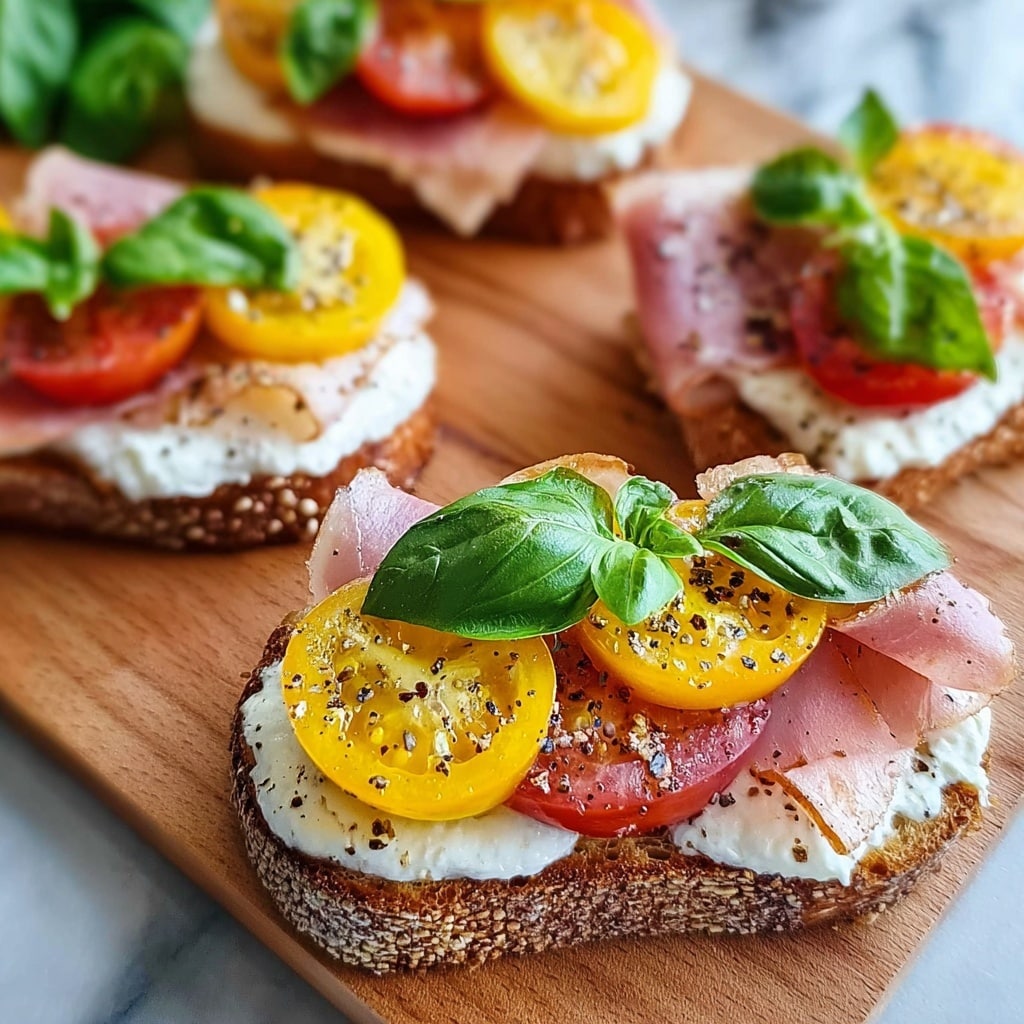 Cheesy Burrata Crostini with Prosciutto and Peaches Recipe