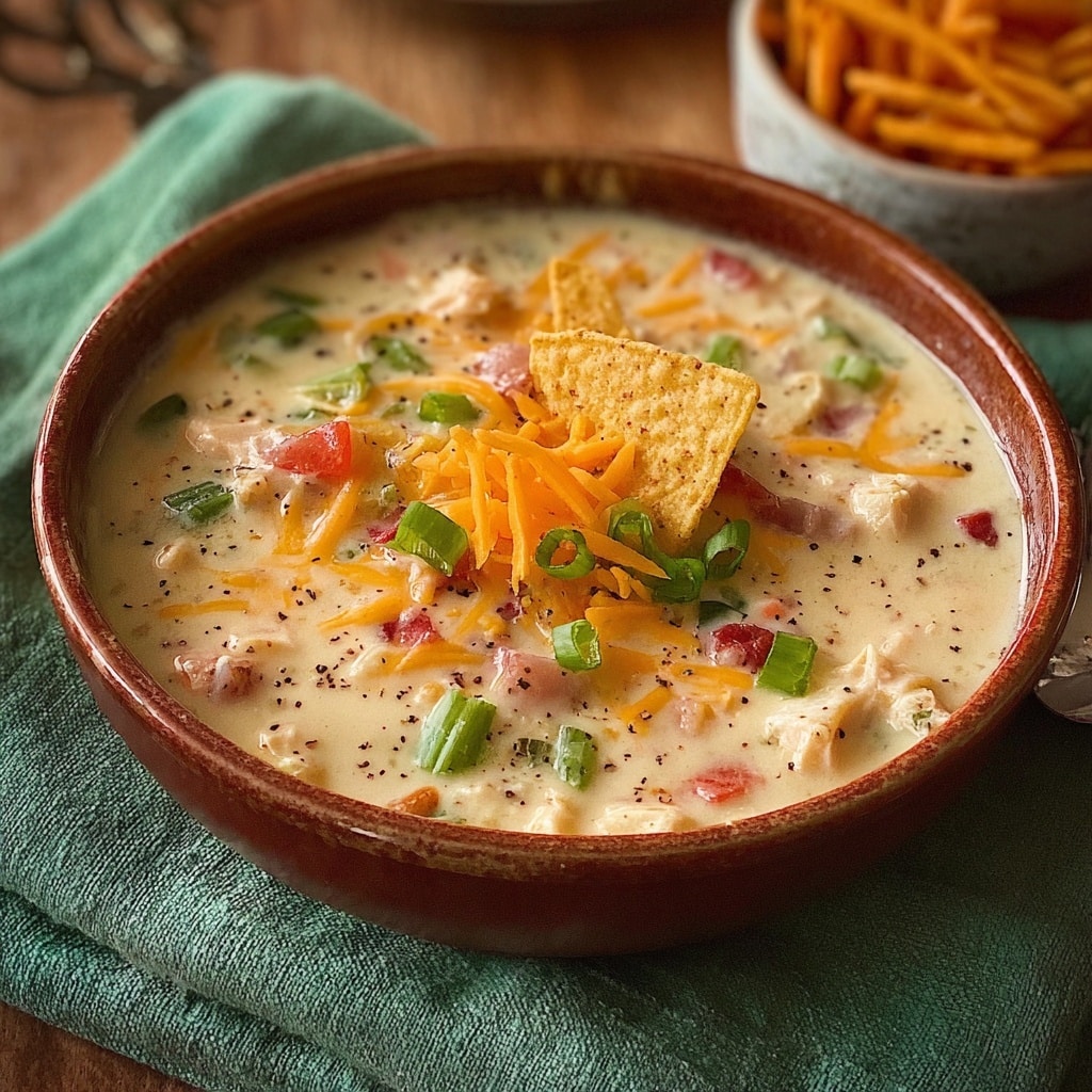Creamy Queso Soup with Ground Beef, Green Chiles, and Cheddar Recipe