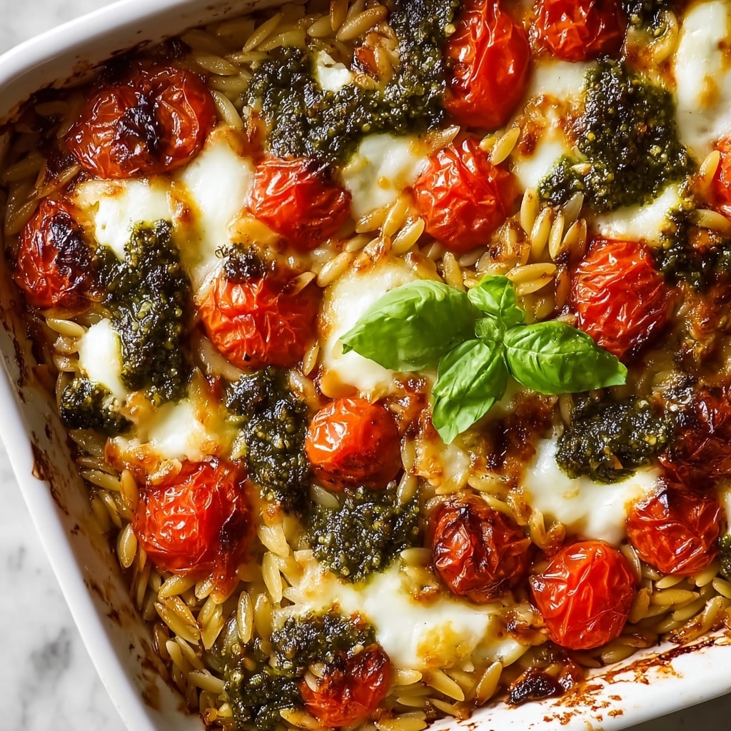 One Pan Caprese Pesto Orzo Bake Recipe